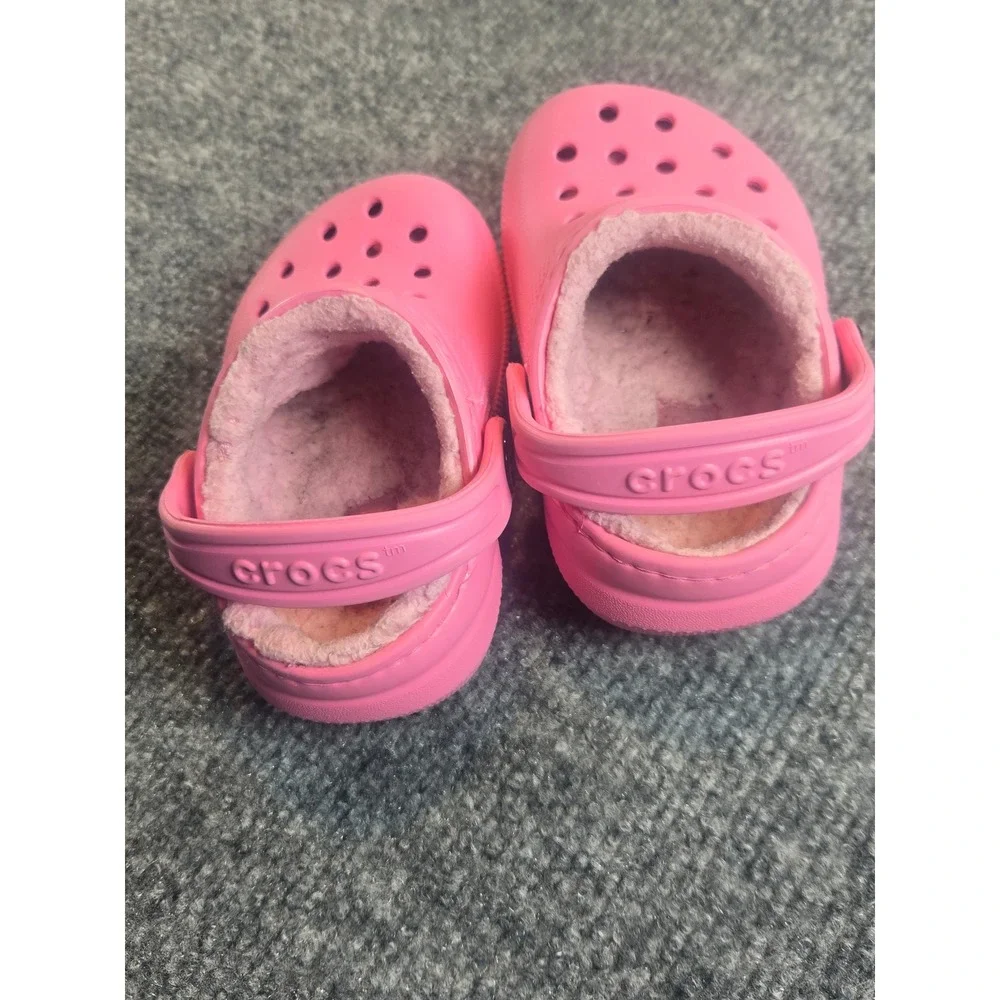 Crocs Toddler Classic Fuzz-Lined Clog Pink Slip On Shoes Size 5 0308